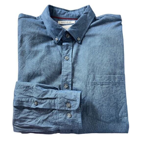Goodthreads 100% Blue Cotton Long Sleeve Button Down Shirt Slim Large - Picture 1 of 7
